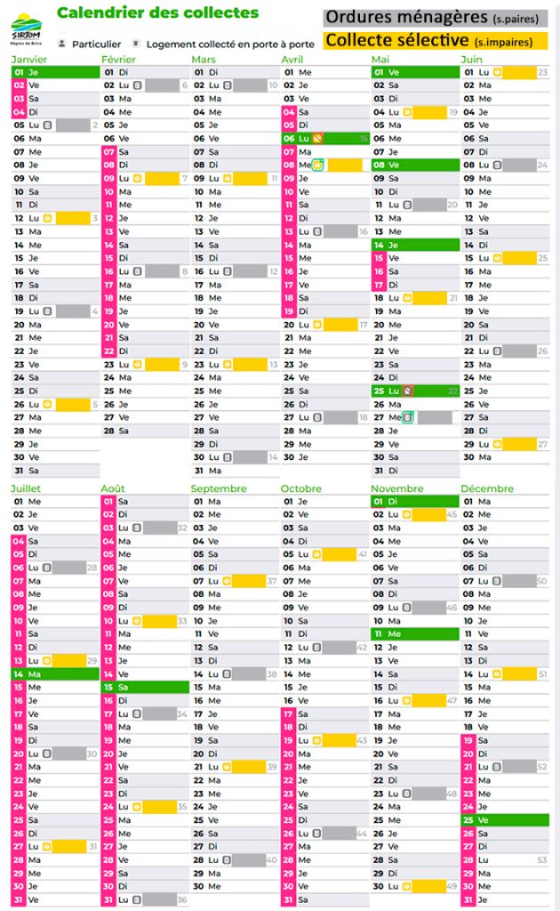 Calendrier 2026 collecte des déchets à Benayes version web